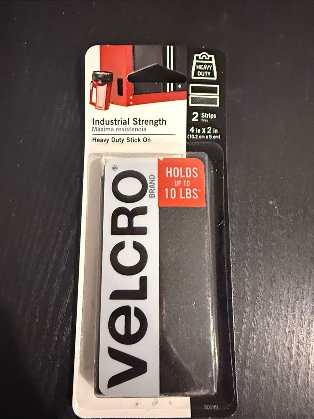 VELCRO Brand Industrial Strength Heavy Duty Stick-On Fastener Strips Black 4" x